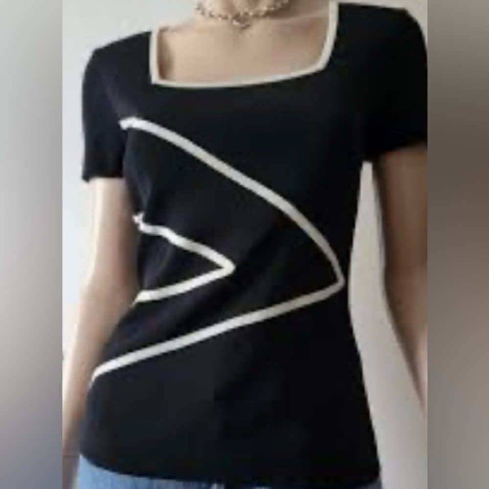 Cable & Gauge Black Blouse with White Trim